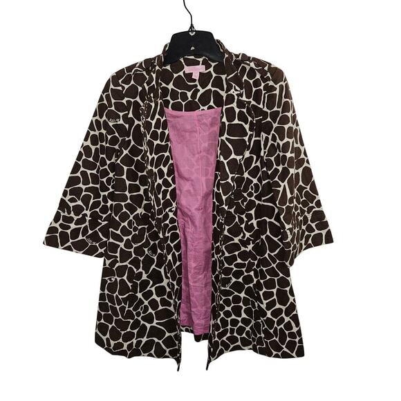 LILLY PULITZER Animal Print Giraffe Brown Coat Womens 3/4 Sleeve Size 2 - Picture 1 of 7